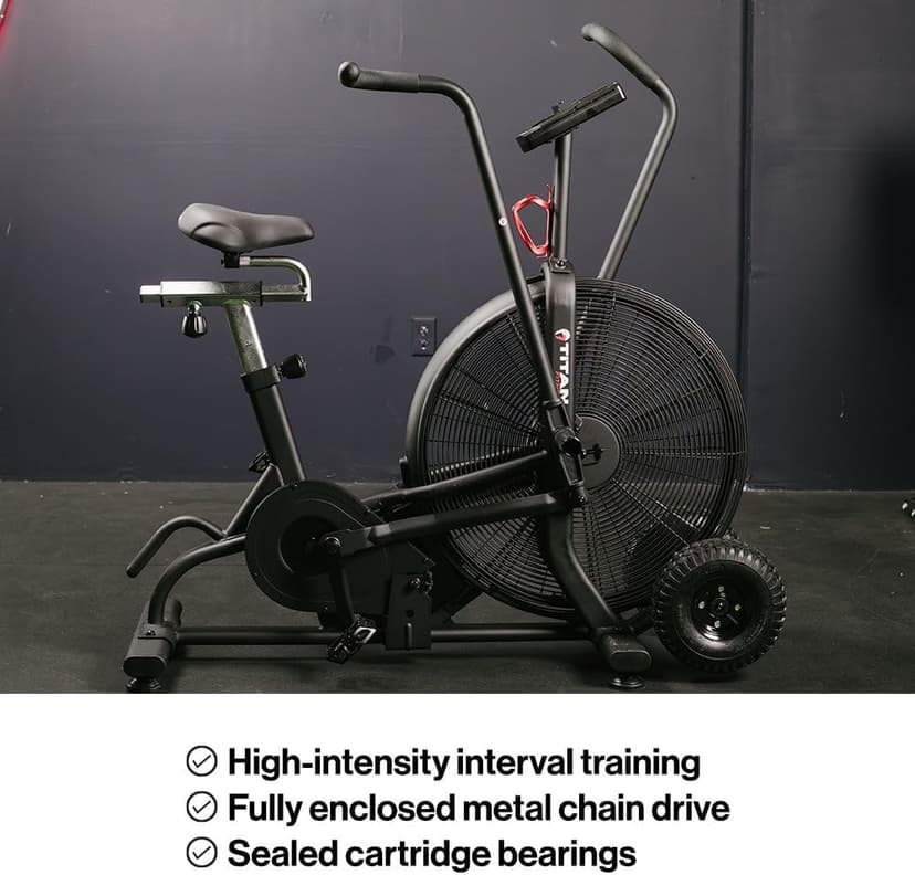 Titan Fitness Fan Bike, Indoor/Outdoor Cycling Exercise Bike with LCD Screen, Stationary Bike for Home Gym, Exercise and Cardio Workout Equipment, Black, 111 LB