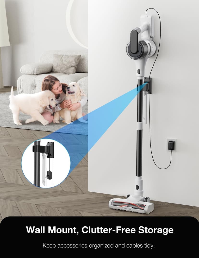 Maircle Cordless Stick Vacuum Cleaner for Home, Lightweight Rechargeable Vacuum with 55min Runtime, Powerful Suction, Green LED Headlight, 9-in-1 Pet Hair Carpet & Hardwood Floor Cleaner