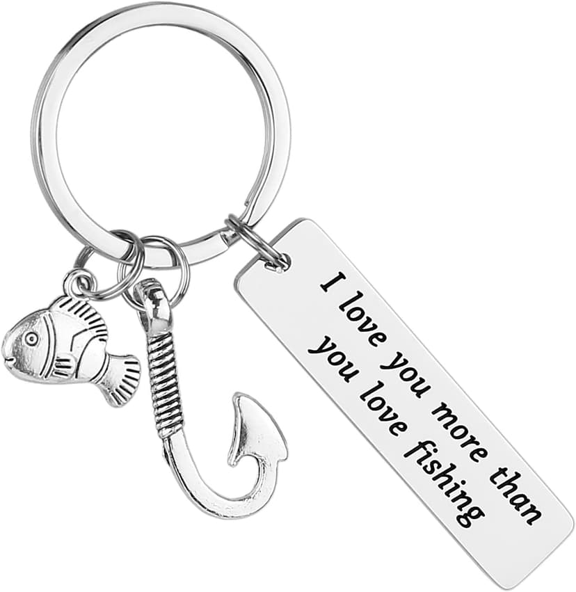 Fishing Keychain - I Love You More Than You Love Fishing Keychain Gift for Dad, Boyfriend, Husband, Fiance, Birthday, Christmas