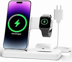 Wireless Charger Stand Charging Station: 3 in 1 Charger Stand Multiple Devices for Apple - iPhone 17 16e 16 15 14 Pro Max 13 12 - Watch 11 10 9 8 7 6 5 4 3 2 SE and Ultra Series-Airpods 4 3 Pro, White