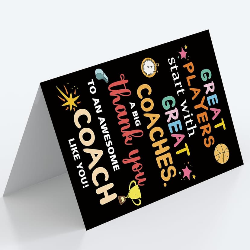 Thank You Coach Card for Men Women, Basketball Baseball Volleyball Pool Football Coach Appreciation Gifts, Great Players Start With Great Coaches