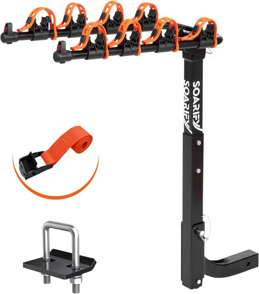 Bike Rack for Car, SUV, RV, Mount Hitch Bike Back 4, Up to 143 lbs Load Bicycle Rack Carrier Rubber Straps, Tilt Release with 2" Hitch for Cars (4BIKES)