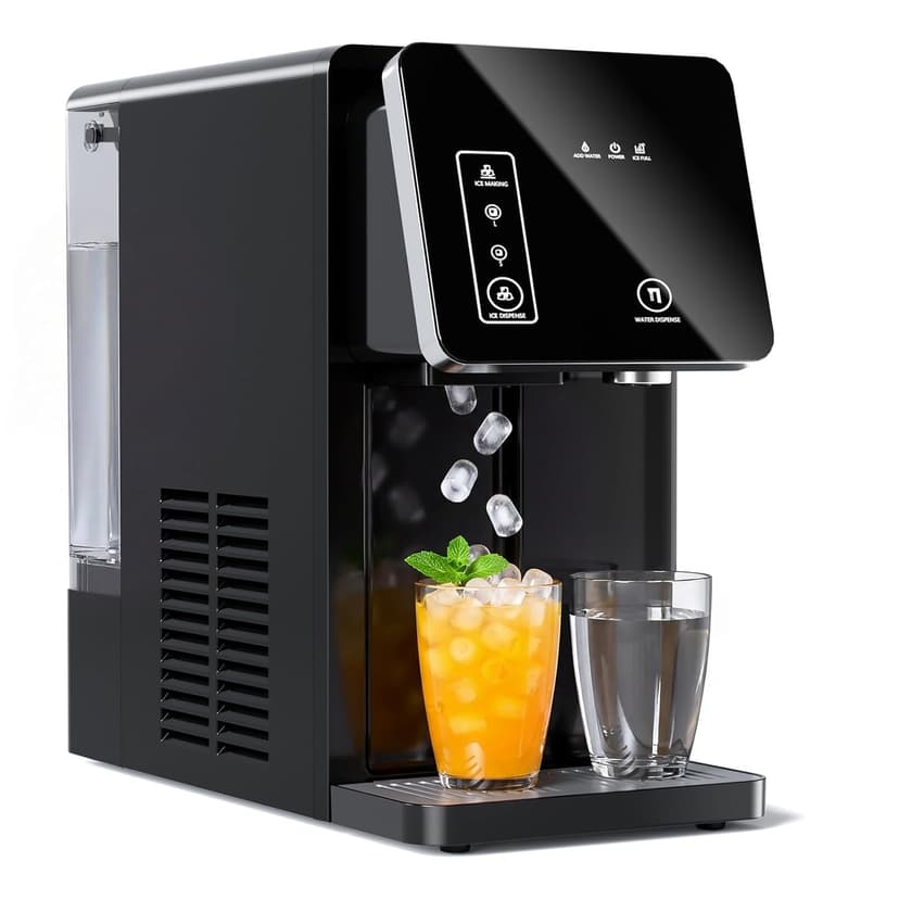 Cowsar 2-in-1 Countertop Ice Maker with Water Dispenser, 26lbs/24H, Fast 9 Ice in 8 Mins, 2 Sizes of Bullet Ice Machine with 3.3L Removable Water Tank for Home, Kitchen,Office