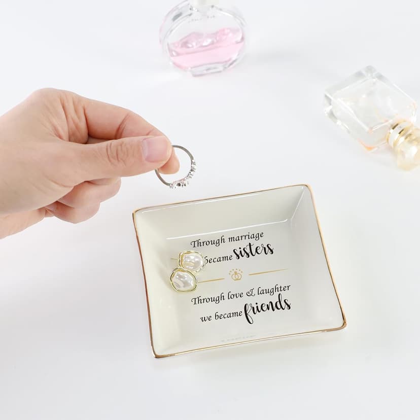 HOME SMILE Ceramic Ring Dish Decorative Tray Gifts For Sister In Law, Birthday, Christmas, Wedding Gifts B09QC9Q2GV