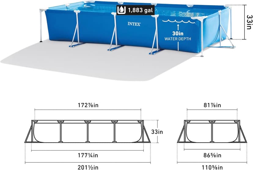 Intex 14.75' x 86" x 33" Rectangular Frame Above Ground Outdoor Backyard Swimming Pool with Flow Control Valve for Quick Draining, Blue - Pool Only