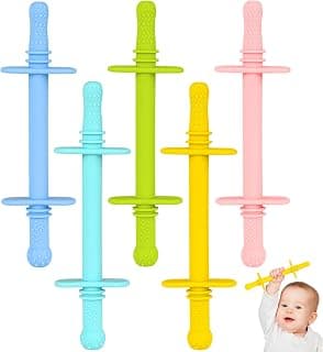 Fu Store Hollow Teether Tube 5PCS Chew Straw Toy for Infant Toddlers Silicone Tubes Teething Toys for Babies 3-12 Months BPA Free/Freezable/Dishwasher and Refrigerator Safe