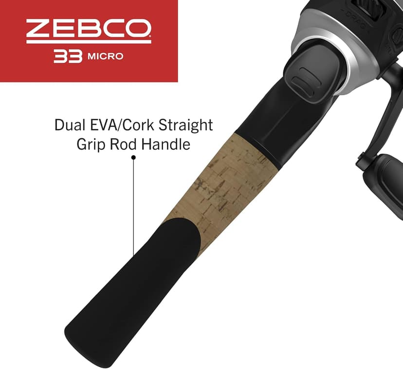 Zebco 33 Micro Spincast Reel and Fishing Rod Combo, 2-Piece Rod with Durable Fiberglass Fishing Pole, Quickset Anti-Reverse Fishing Reel with Bite Alert