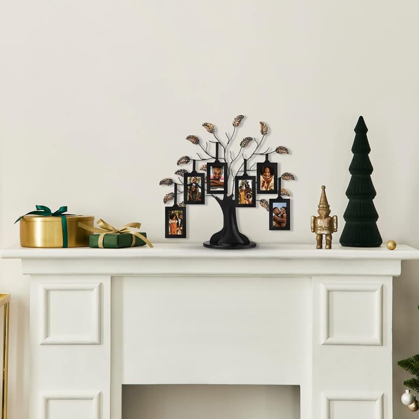 Americanflat Family Tree Picture Frame - Includes 6 Hanging 2x3 Picture Frames - Adjustable Ribbon Tassels - Ideal as Mother’s Day Gifts, Birthday Gifts, or Christmas Decor - Black and Bronze