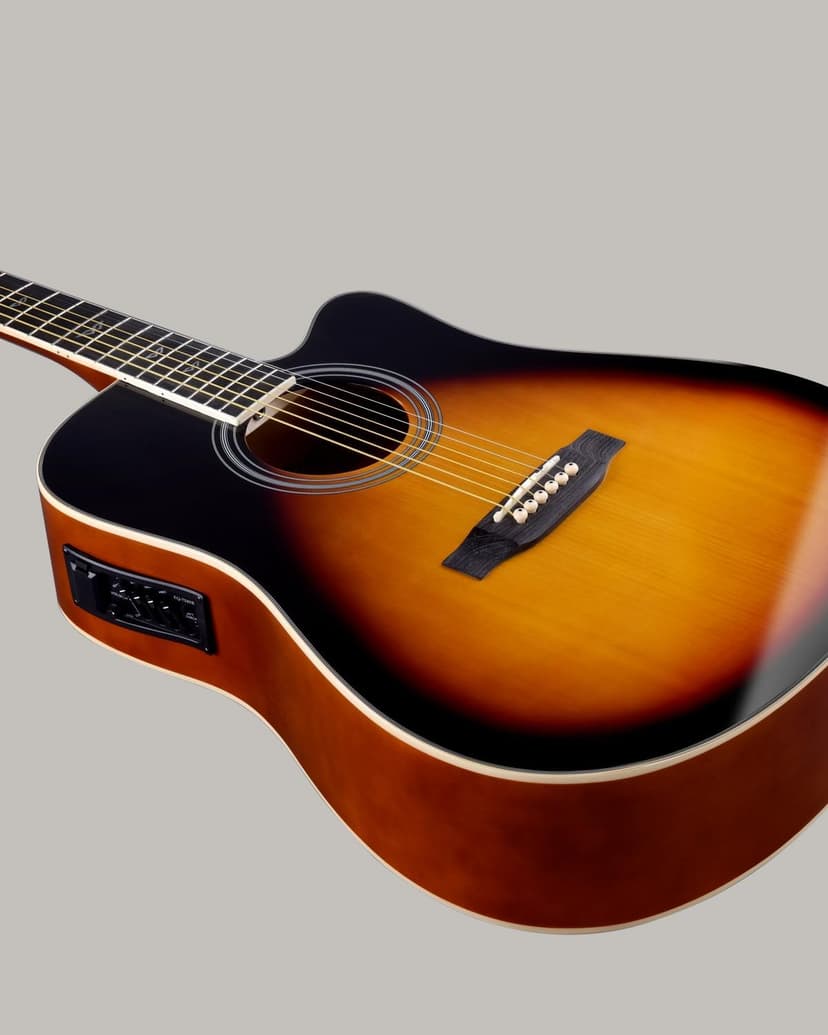 Winzz Acoustic-Electric Guitar 4/4 Full Size for Adults Beginners and Teens,6 Steel-String Acustica Guitarra Starter Kit, 4-Band Equaliser, 41" Dreadnought Cutaway, Glossy Sunburst, Right Hand