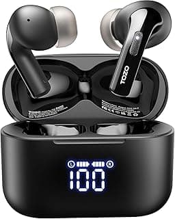 TOZO T20 Wireless Earbuds Bluetooth Headphones 48.5 Hrs Playtime with LED Digital Display, IPX8 Waterproof, Dual Mic Call Noise Cancelling 10mm Broad Range Speakers, New Version