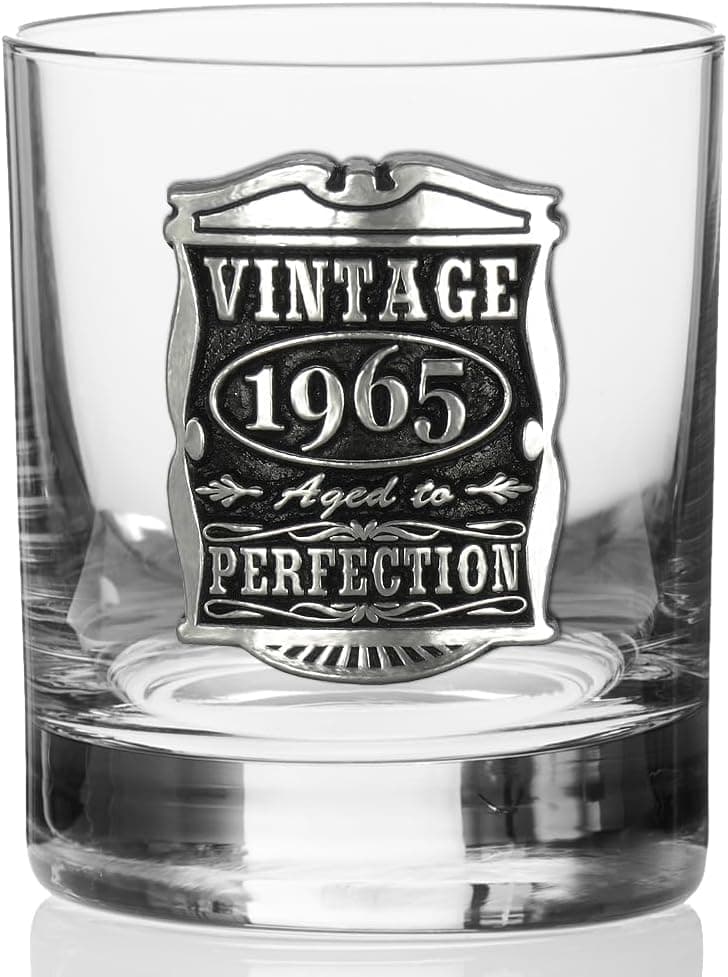 English Pewter Company Vintage Years 1965 60th Birthday or Anniversary Old Fashioned Whisky Rocks Glass Tumbler - Unique Gift Idea For Men [VIN002]