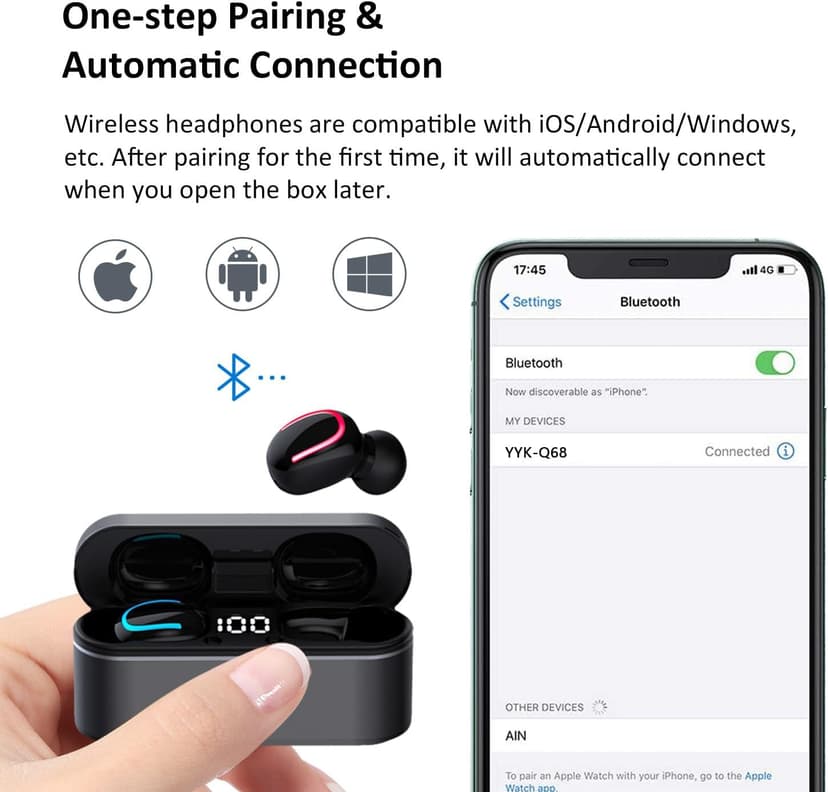 MOZC Wireless Earbuds Bluetooth 5.4, in Ear Lightweight Ear Buds with HiFi Stereo Sound & Deep Bass, Noise Cancelling Built-in Mics, 36H Playtime, IPX7 Waterproof Headphones for Sports, Android & iOS