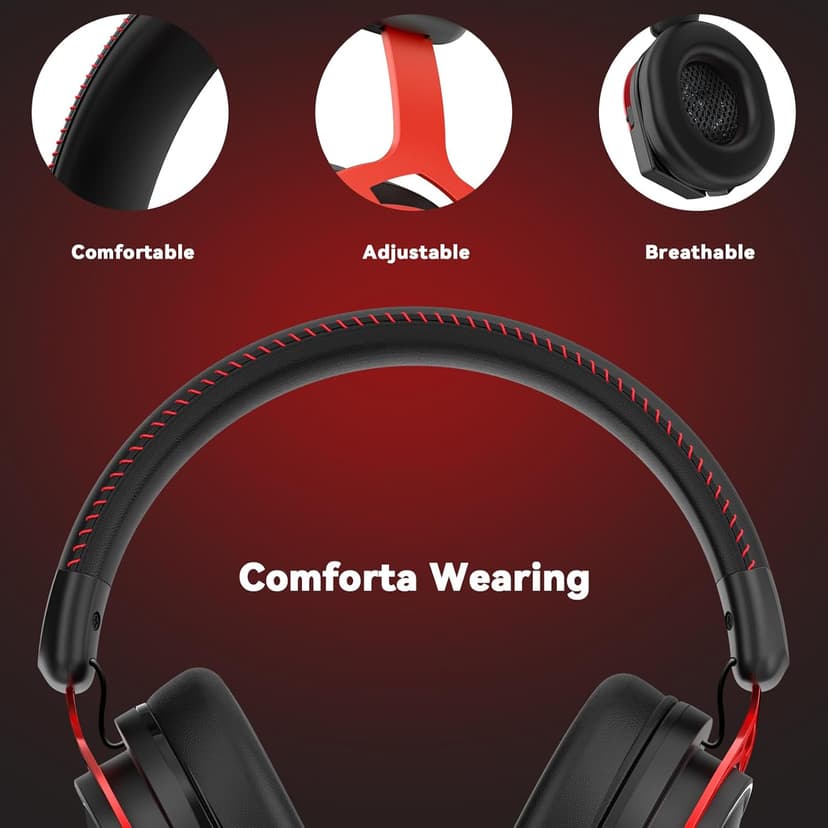 IMYB A88 [Upgrade] Gaming Headset with Microphone, Stereo Wired Noise Cancelling Over-Ear Headphones with Mic for Pc, Ps5, Xbox One Series X/s, Ps4, Computer, Laptop, Mac, Nintendo, Gamer (Black Red)