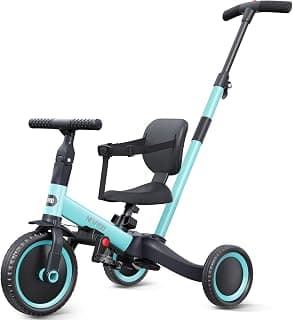 Toddler Trike with Push Handle Lets Parents Steer and Converts to Balance Bike, Fun Outdoor Toy for Boys and Girls, Blue newyoo TR007 5-in-1 Tricycle for Toddlers 1-3, Toddler Bike, Birthday Gift B0B9LCT9B7