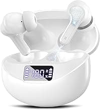 Fhumsh Wireless Earbuds, Bluetooth 5.4 HiFi Stereo Headphones with Noise Cancelling Mic, 50H Playback in Ear Buds with LED Digital Display, IPX7 Waterproof Earphones for Office/Running/Workout White