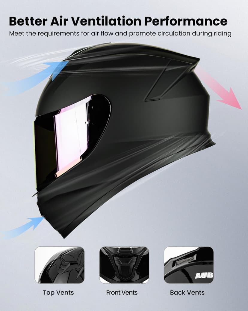 Motorcycle Helmets for Adult Men Women, Full Face Lightweight Street Bike Racing DOT Helmet with Extra Clear Visor Model AU-T801