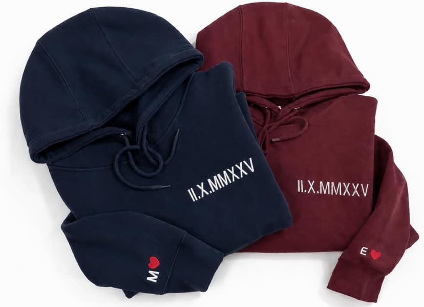 Custom Embroidered Roman Numeral Hoodie – Personalized Hoodie with Initial and Heart for Boyfriend or Girlfriend, Matching Couple Hoodies