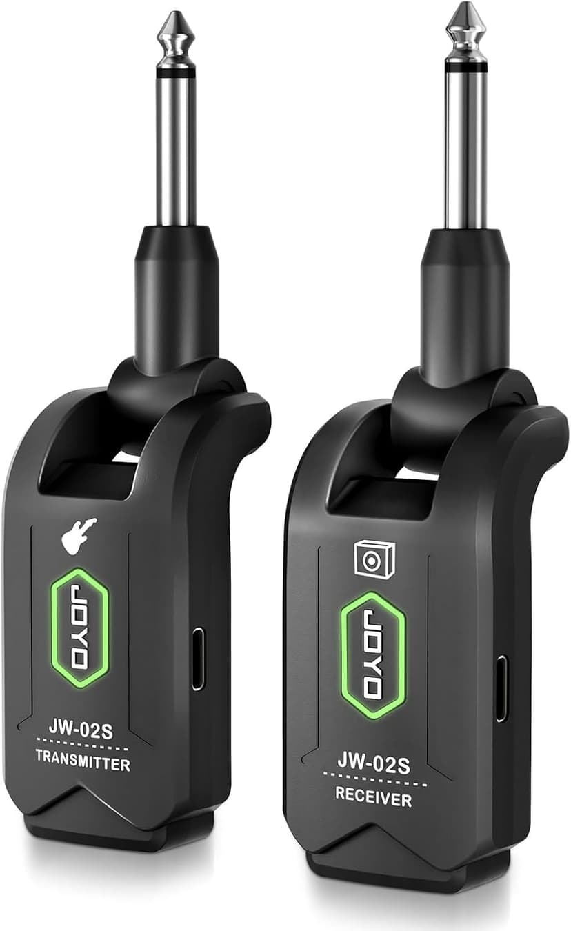 JOYO 5.8GHz Wireless Guitar System Wireless Guitar Transmitter Receiver Rechargeable Audio with 4 Signal Channels for Electric Guitar Bass 20M (JW-02S)