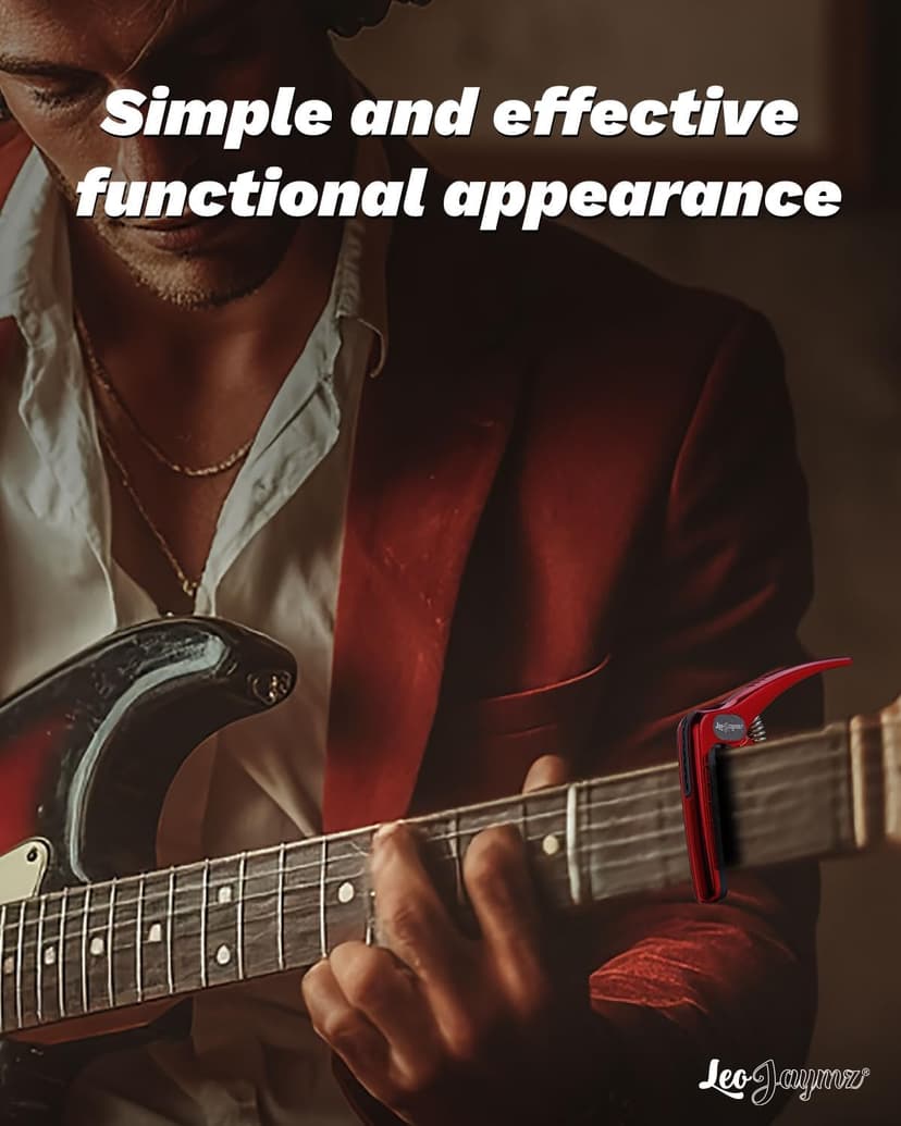 Leo Jaymz Heavy Duty Guitar Capo for Acoustic/Electric Guitars, Guitar Clip made of Zinc Alloy Metal, Guitar Clamp for Bass Classical Guitar, Ukulele, Mandolin,Banjo (Shadow Red)