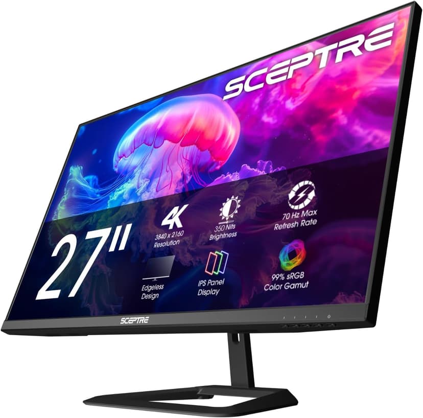 Sceptre Prime 4K IPS 27" 3840 x 2160 UHD Monitor up to 70+Hz DisplayPort HDMI 100% sRGB Build-in Speakers, Machine Black 2026 (U275W-UPT Series)