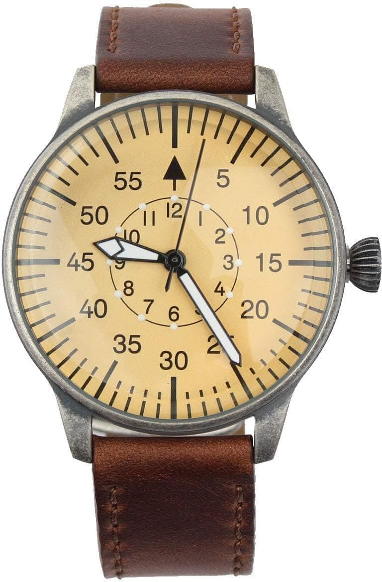 Mil-Tec Luftwaffe Me109 Aviator Vintage German WW2 Flieger Pilot Mens Watch - Military Easy to Read Calfskin Brown Leather Strap 3 Atm Analog Quartz