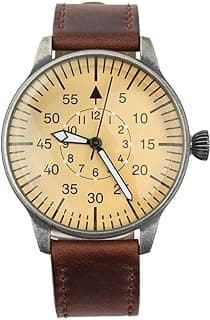 Mil-Tec Luftwaffe Me109 Aviator Vintage German WW2 Flieger Pilot Mens Watch - Military Easy to Read Calfskin Brown Leather Strap 3 Atm Analog Quartz