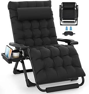 Slendor Oversized Zero Gravity Chairs XXL, 33In Padded Zero Gravity Lounge Chair, Lawn Recliner, Folding Patio Reclining Chair w/Aluminum Alloy Lock, Headrest, Cup Holder, Support 500lbs, Black