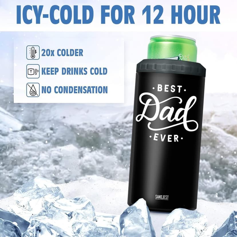 SANDJEST 4-in-1 Best Dad Ever Tumbler Gifts for Dad from Daughter Son - 12oz Dad Can Cooler Tumblers Travel Mug Cup - Stainless Steel Insulated Cans Coozie Christmas, Birthday, Father's Day Gift