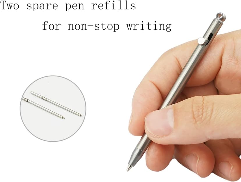 Mini Pen,Non-Toxic Titanium EDC Pen with Keychain, Compact and Stylish Small Pen(Only 82mm in Length and Comes with 2 Refill Cartridges)