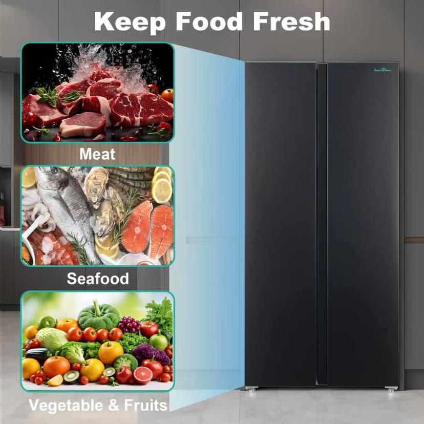 Iceblue 15.6 Cu.Ft. Side-by-side Refrigerators, 33" Full Size Refrigerator, Zoning Temperature Control Beverage Refrigerator with Freezer, Frost Free Beverage Fridge - Black Stainless Steel