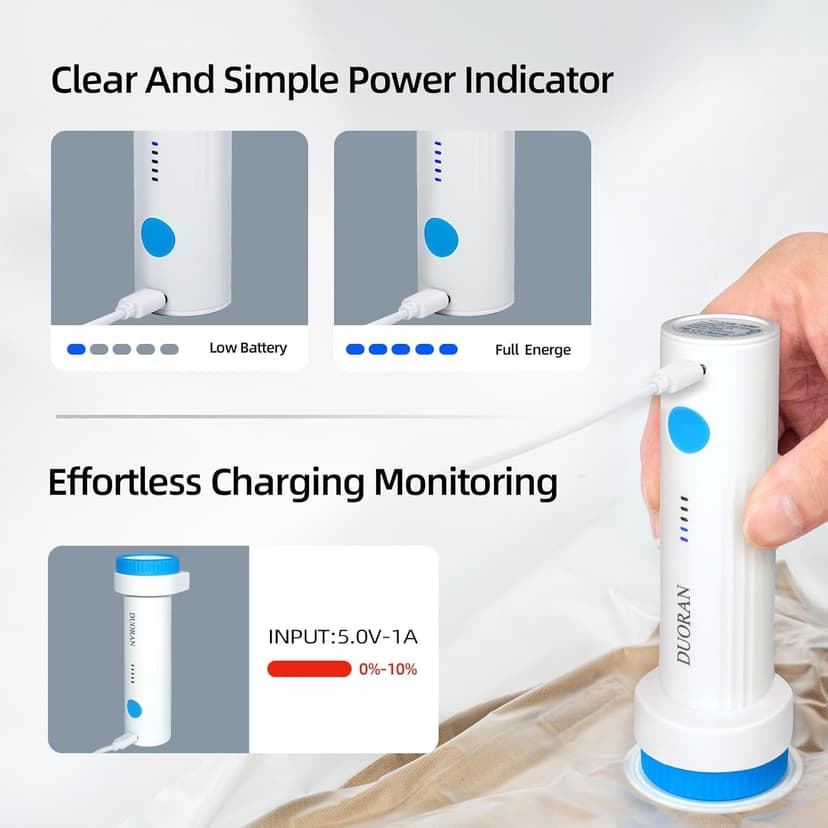 Cordless Electric Vacuum Pump for Vacuum Storage Bags Travel Air Pump, Portable USB Rechargeable Seal & Compression Bag Pump for Clothes, Blankets & Bedding (Storage Bags Not Included)