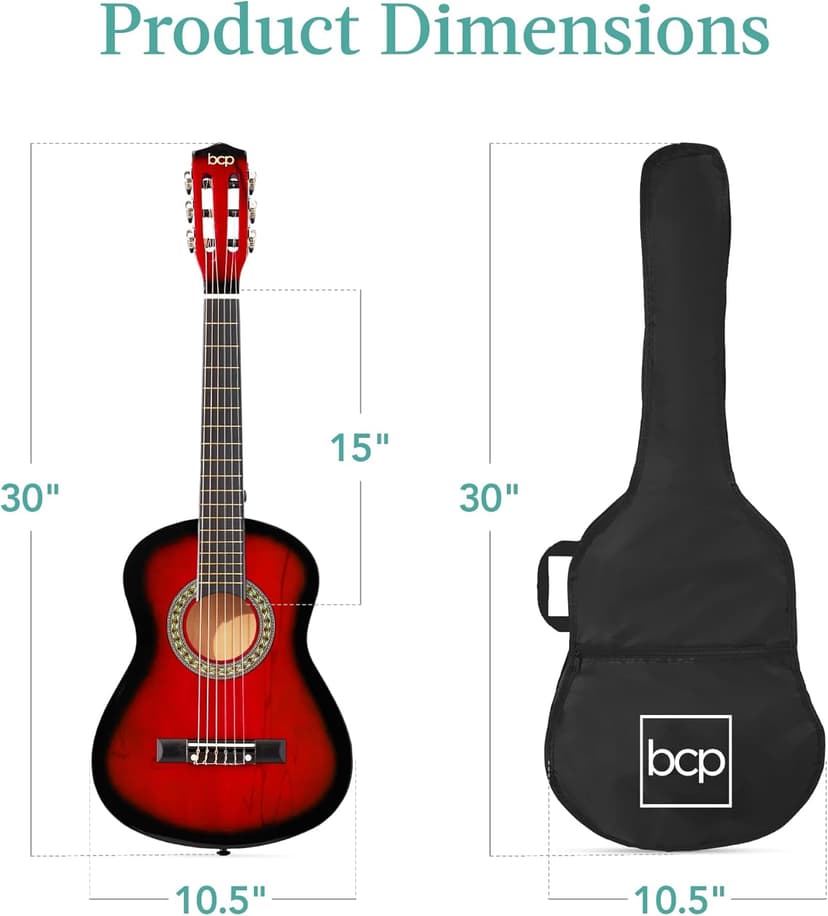 Best Choice Products 30in Kids Acoustic Guitar, All-in-One Beginner Starter Kit w/Strap, Case, Extra Strings, Rosette Inlay - Redburst