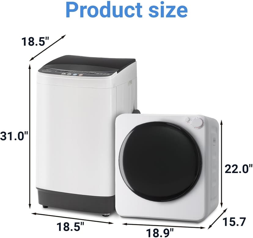 Erivess Compact Washer and Dryer Combo Set, 2.0Cu.Ft Full-Automatic Washing Machine with 10 Washing Programs & 1.6Cu.Ft Compact Dryer with 5 Drying Modes, for Apartment, Bathroom, RV-Camping, White