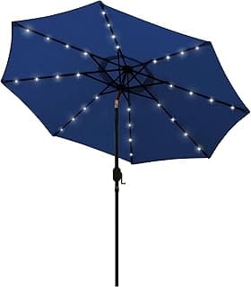 Blissun 9 ft Solar Umbrella 32 LED Lighted Patio Umbrella Table Market Umbrella with Tilt and Crank Outdoor Umbrella for Garden, Deck, Backyard, Pool and Beach (Navy Blue)