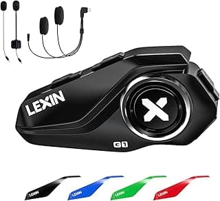 LEXIN G1 Motorcycle Helmet Bluetooth Headset, Helmet Speakers with 2 Type Microphones, Waterproof Motorcycle Headphones with HD Stereo Sound, Hands-Free Call/Music/GPS, 4 Color Faceplates, Single Use