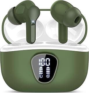Wireless Earbuds, Bluetooth 5.4 Headphones HiFi Stereo, Bluetooth Earbuds with ENC Noise Cancelling Mic, IP7 Waterproof in Ear Earphones, 48H, LED Display Ear buds for Pad Phones Workout Sports, Green