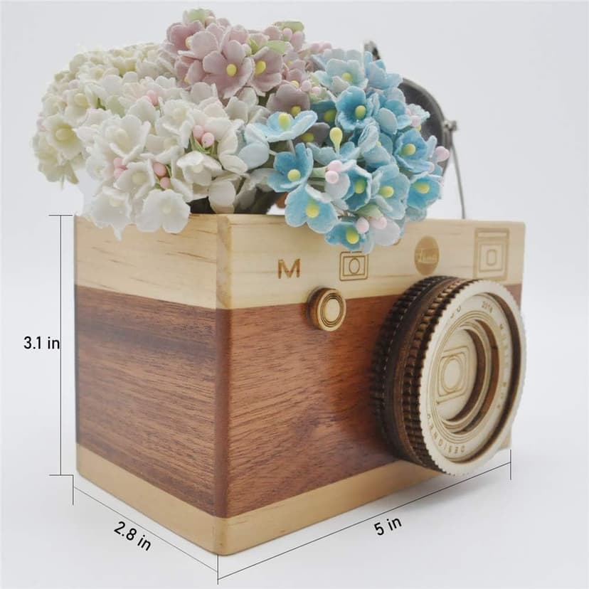 Zak-ka Camera Wooden Pencil Holder Creative Desktop Pencil Holder Stationary Makeup Organizer Decor Holder for Office Home (camera)