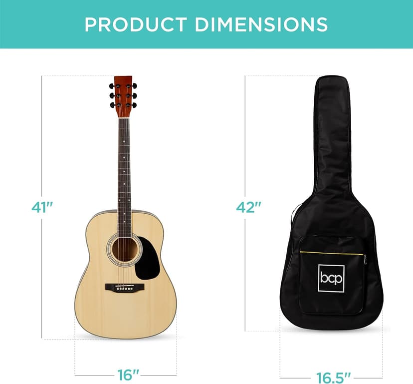 Best Choice Products 41in Full Size Beginner All Wood Acoustic Guitar Starter Set w/Gig Bag, Strap, Capo, Strings, Picks - Natural