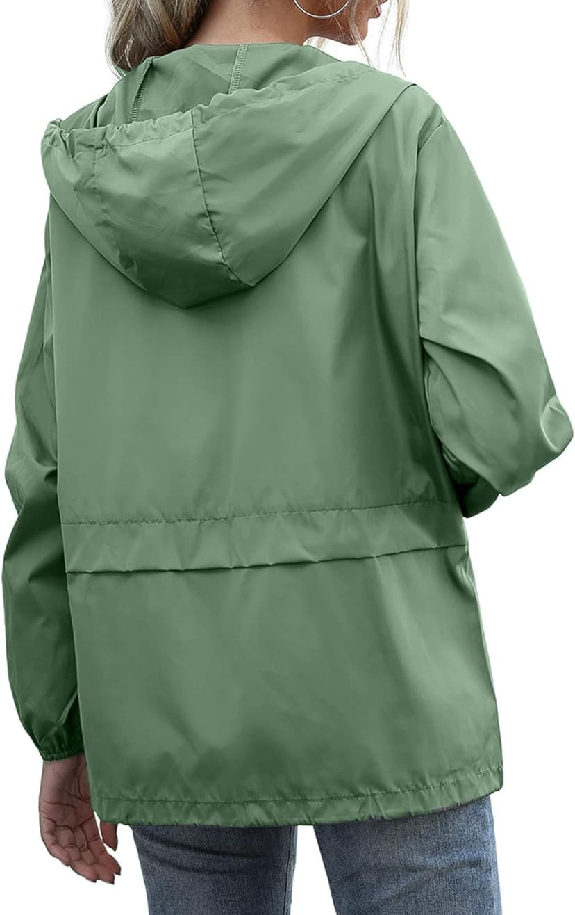 JMinger Women's Raincoats Lightweight Waterproof Windproof Adjustable Windbreaker Rain Jackets Hooded with Pockets S-XXL
