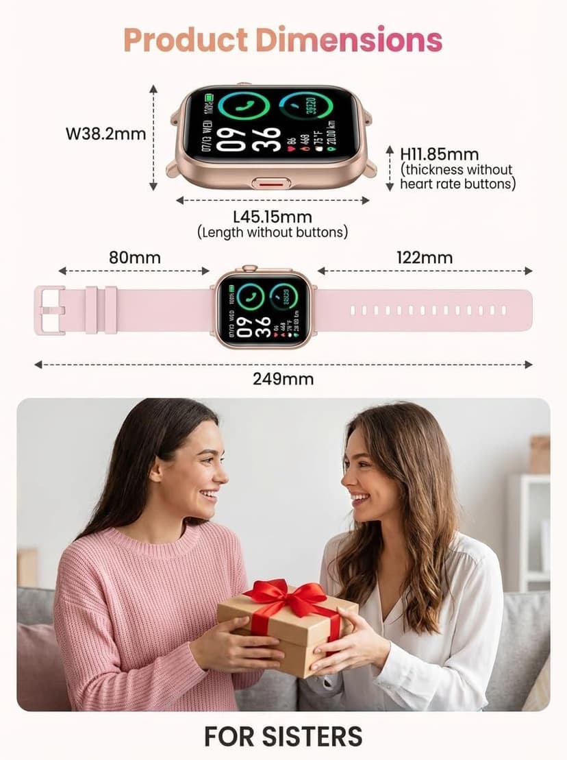 SKG V7 Pro Smart Watch for Women with Alexa & Bluetooth Calling, 1.69" Fitness Tracker with Heart Rate SpO2 Sleep Monitor, IP68 Waterproof, Long Battery & 200+ Dials for Android iPhone, Pink
