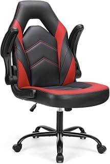 Sweetcrispy Computer Gaming Chair - PU Leather Ergonomic Lumbar Support with Flip-up Armrest and 360° Swivel Wheels, Height Adjustable Task Home Office Desk Video Racing, Red