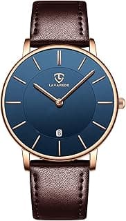 L LAVAREDO Watch for Men, Extremely Thin Mens Watches Minimalist Analog Men's Leather Wrist Watches with Time/Date, Birthday Gift for Men Boyfriend