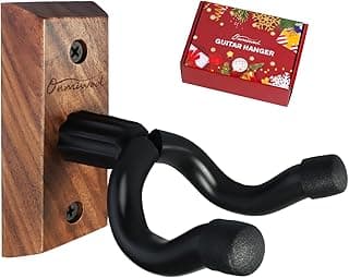 Onmiwod Guitar Wall Mount, Black Walnut Wood Guitar Hanger, U-Shaped Guitar Wall Hanger Mount, Guitar Holder Hook Stand Wall for Acoustic, Electric Guitar, Banjo, Bass, for Guitar Player Men Boy