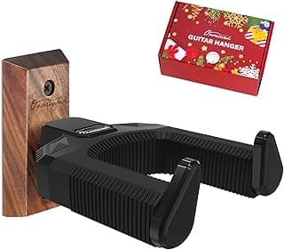 Onmiwod Guitar Wall Mount, Auto Lock Black Walnut Wood Guitar Hanger, Guitar Wall Hangers, Guitar Holder Hook Wall Stand for Classical, Acoustic, Electric Guitar, Bass, Gift for Guitar Player