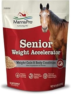 Manna Pro Weight Accelerator for Senior Horses – Weight Gain and Muscle Support Supplement with Omega 3 Fatty Acids and Flaxseed – High-Calorie Feed Topper for Horses – 8 lb Bag