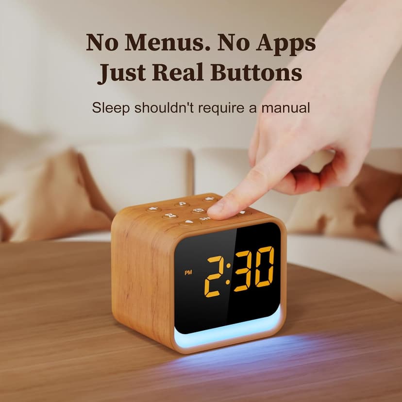 Housbay Wooden Sound Machine Alarm Clock for Bedrooms - Gentle Wake-Up with Birdsong, White Noise for Sleeping, Small Digital Clock for Phone-Free Routine