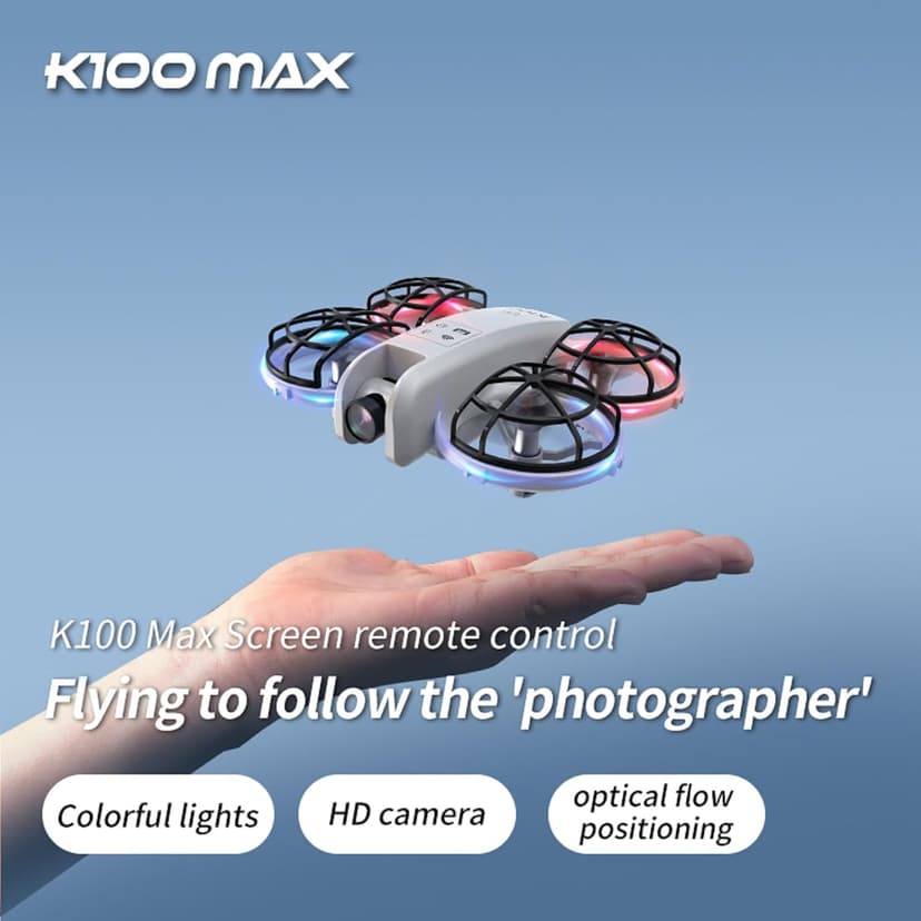 K100 Mini Drone with Screen Controller with SD Card, Two-batteries, Optical Flow Positioning, All-round Protection for Flight Paddles, Suitable for Beginner. (2 batteries - Black)