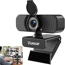 Vuexar Full HD 1080P Webcam with Microphone, Noise-Canceling, Privacy Cover, Wide-Angle Lens, Auto Light Correction, Plug & Play USB Web Camera for Laptop, Desktop, PC, Mac, Zoom, Skype – Pro Series