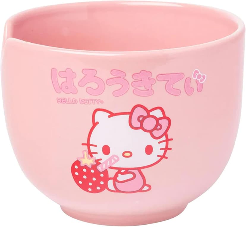 Silver Buffalo Sanrio Hello Kitty Strawberry Milk Japanese Character Ceramic Ramen Noodle Rice Bowl with Chopsticks, Microwave Safe, Pink, 20 Ounces