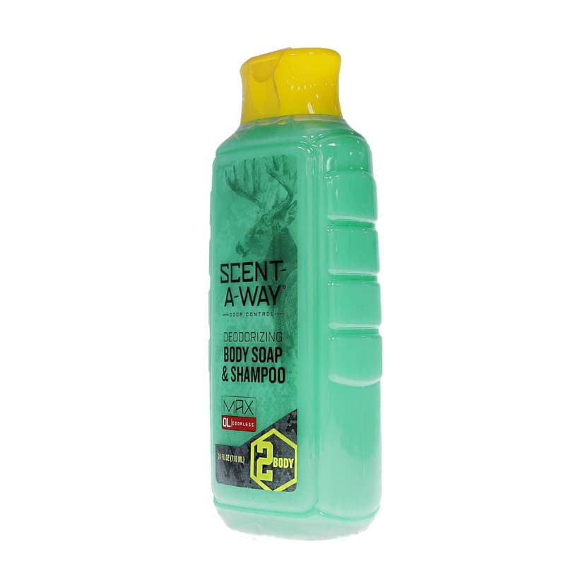 Hunters Specialties Scent-A-Way MAX Liquid Body Soap & Shampoo - Odorless Green Soap Scent Eliminator for Hunters, Trappers, Anglers, and Campers - 24 OZ